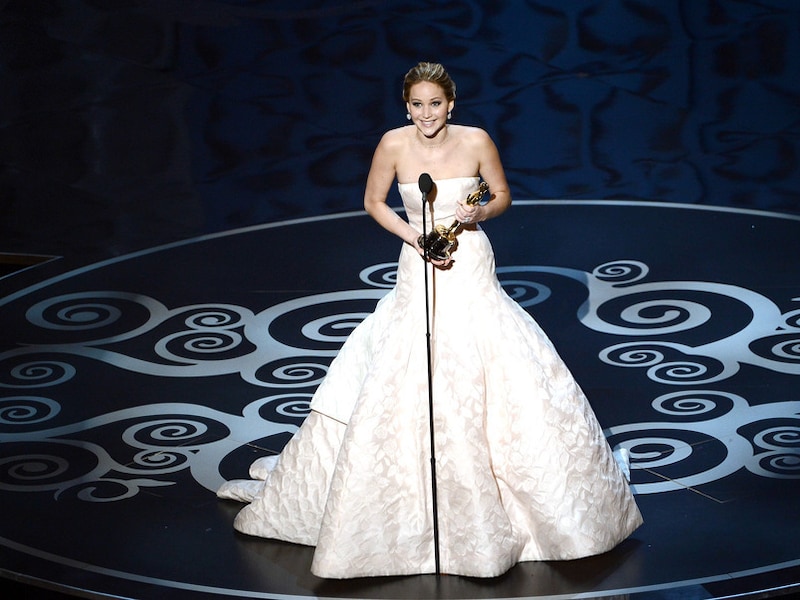 Jennifer Lawrence tijdens de Oscar-uitreiking.