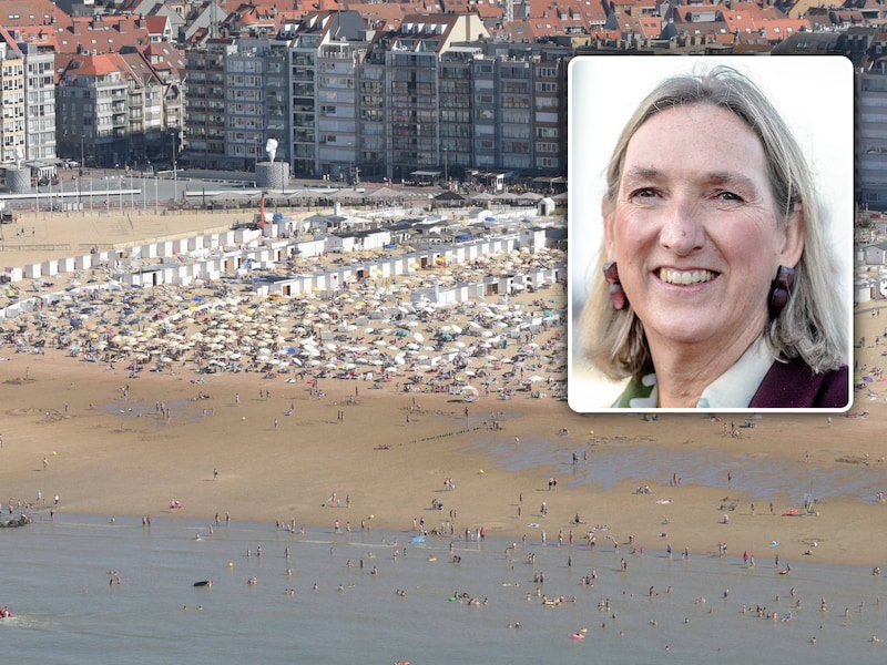 Het strand van Knokke-Heist. Inzet: burgemeester Cathy Coudyser.
