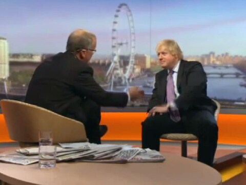 Burgemeester Boris Johnson van Londen heeft het zwaar tijdens het interview met BBC-presentator Eddie Mair.