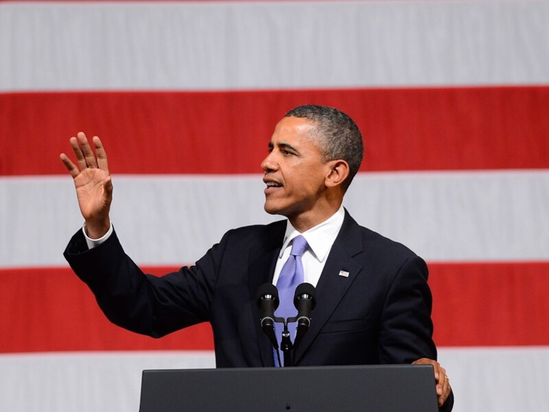 Barack Obama tijdens een toespraak in Boston, Massachusetts.