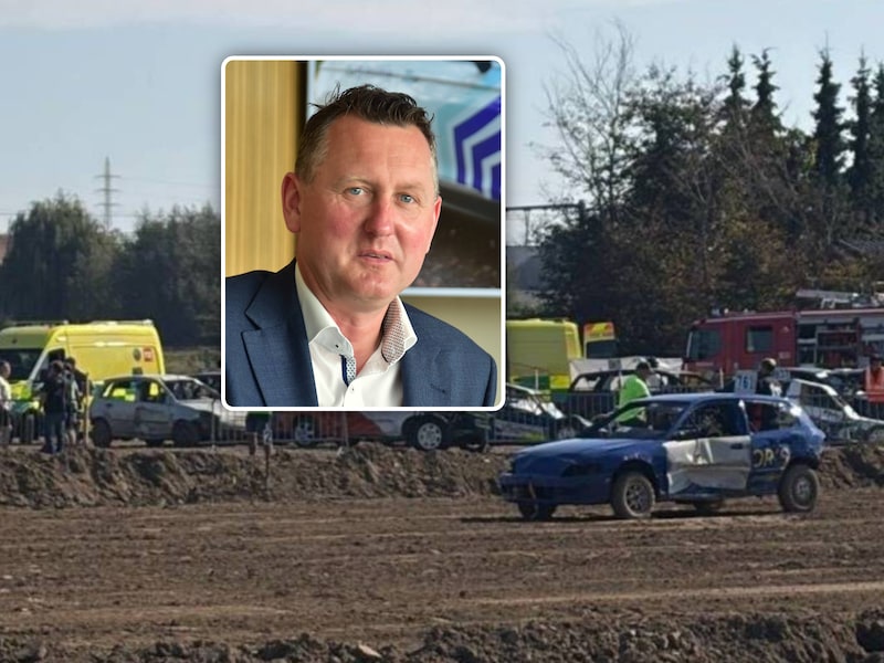 Hulpdiensten kwamen massaal ter plaatse na een zwaar ongeval tijdens de autocross in Ingelmunster. Inzetfoto: burgemeester Kurt Windels.