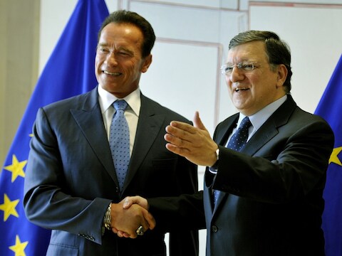 Arnold Schwarzenegger en Jose Manuel Barroso spraken elkaar vandaag in Brussel.