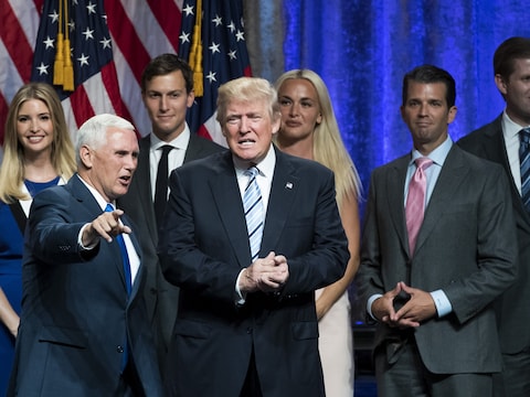 Mike Pence en Donald Trump, vandaag in het Hilton Midtown Hotel in New York City.