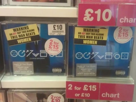 "Excellent stickers on Chris Brown CDs in HMV"