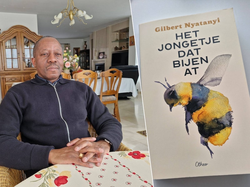 Gilbert Nyatanyi en zijn boek ‘Het jongetje dat bijen at’. 