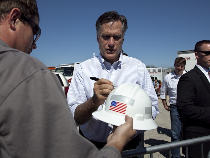 Republikeins presidentskandidaat Mitt Romney op campagnepad.