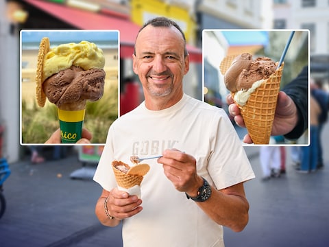 Luc Bellings proeft in vijf ijszaken een hoorntje met vanille én chocolade.