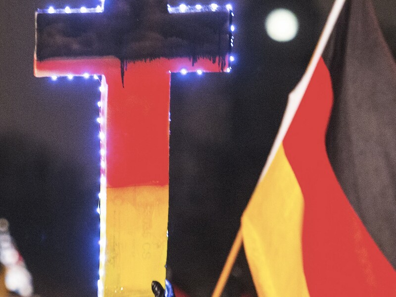 Beeld van de Pegida-betoging van vorige week in Dresden.