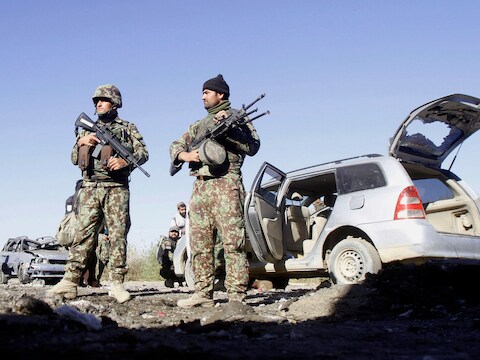Afghaanse ordediensten nabij Kandahar.