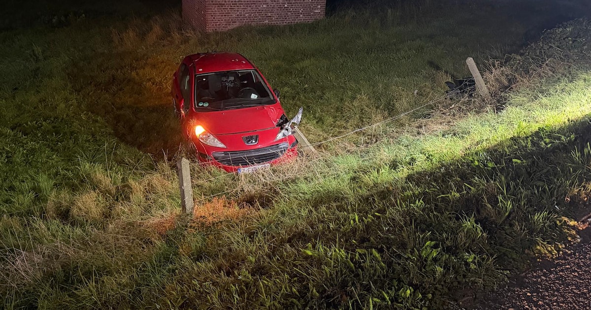 Automobilist duikt weide in op flanken Tiegemberg