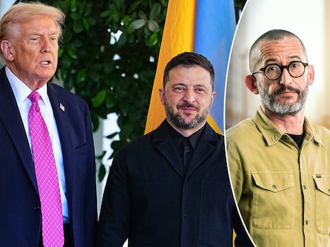 De presidenten Trump en Zelensky tijdens hun recentste ontmoeting in oktober van dit jaar. Rechts onze buitenlandjournalist Guy Van Vlierden.