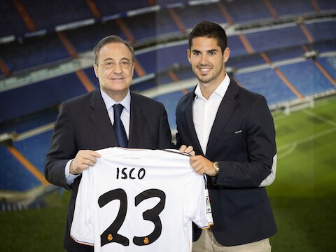 Isco naast Florentino Perez, de voorzitter van Real.