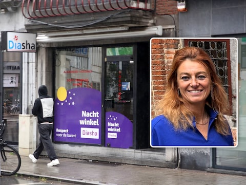 nachtwinkel Diasha, aan de Waterpoort in Kortrijk / (inzet: archiefbeeld van burgemeester Ruth Vandenberghe)