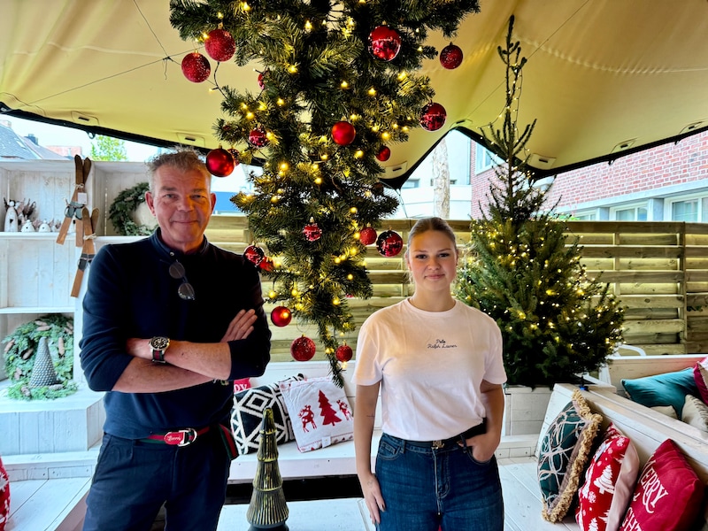 Frank Garritsen van wijnbar Seenn met vaste waarde Marie Michielsen in het Christmas House in Westmalle.
