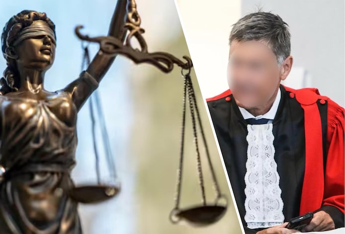 Voormalig procureur-generaal Carl B. (r.), een zwaargewicht binnen Justitie, leverde de examenvragen. Over hem moet Vrouwe Justitia (l.) nog oordelen.