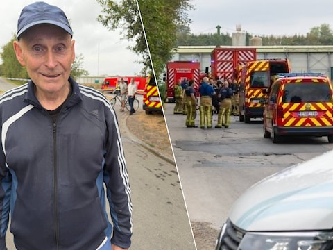 Buurtbewoner Joel Clarisse (links) moest zijn woning verlaten na het lek zwavelzuur bij AM Power. Politie en brandweer stroomden toe bij AM Power in Egem (Pittem).