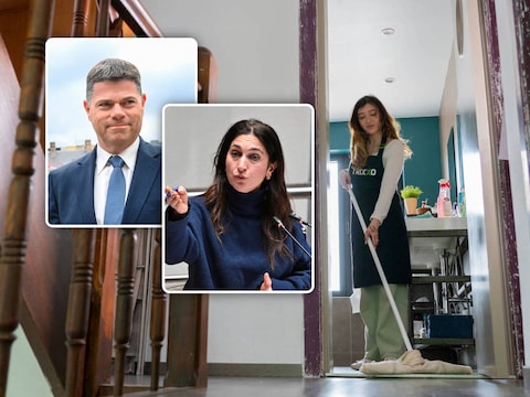 Beeld ter illustratie van een poetshulp. Inzet: parlementslid Tom Ongena (Anders) en minister Zuhal Demir (N-VA)
