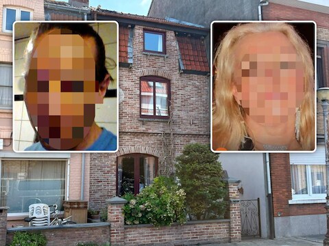 Dorine V. werd aangetroffen in haar woning in de Waterwerkstraat in Oostende. Foto’s inzet: verdachte D.W. (links) en slachtoffer Dorine V. (rechts).