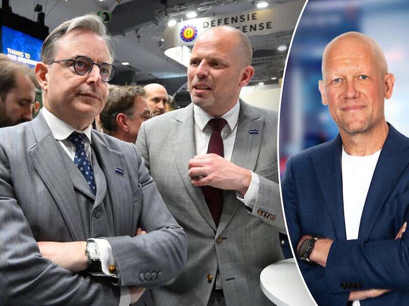 Links: premier Bart De Wever en defensieminister Theo Francken (beide N-VA). Rechts: onze hoofdredacteur Dimitri Antonissen.