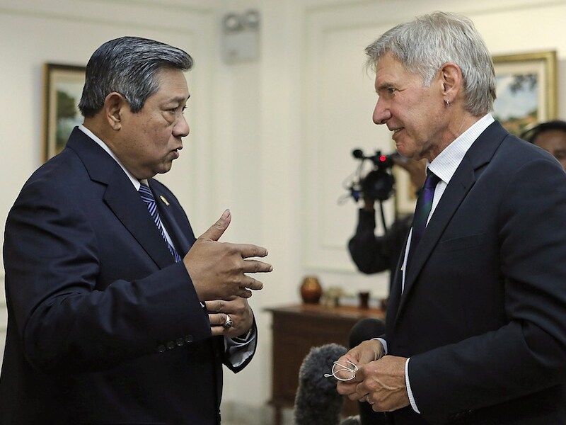 Harrison Ford met de president van Indonesië Susilo Bambang.