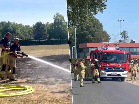 De brandweer was snel ter plaatse om de grasbrand in Jabbeke in te dijken.