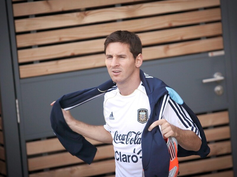 Messi gisteren op training met de Argentijnse nationale ploeg