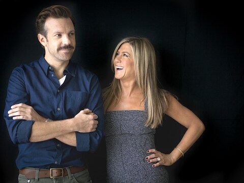 Jennifer Aniston met Jason Sudeikis, haar tegenspeler in We're The Millers, de film die afgelopen week in de VS in première ging.