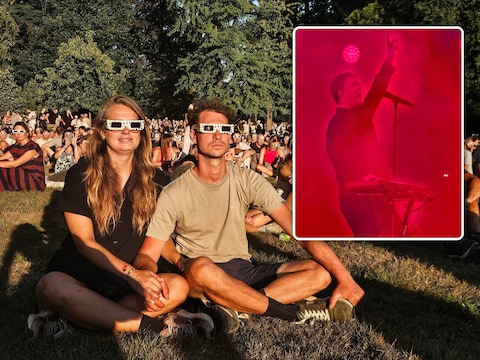 Bezoekers van OLT Rivierenhof die voor het concert van Goose (inzet) kwamen, kregen eclipsbrillen om eerst de zonsverduistering te aanschouwen.