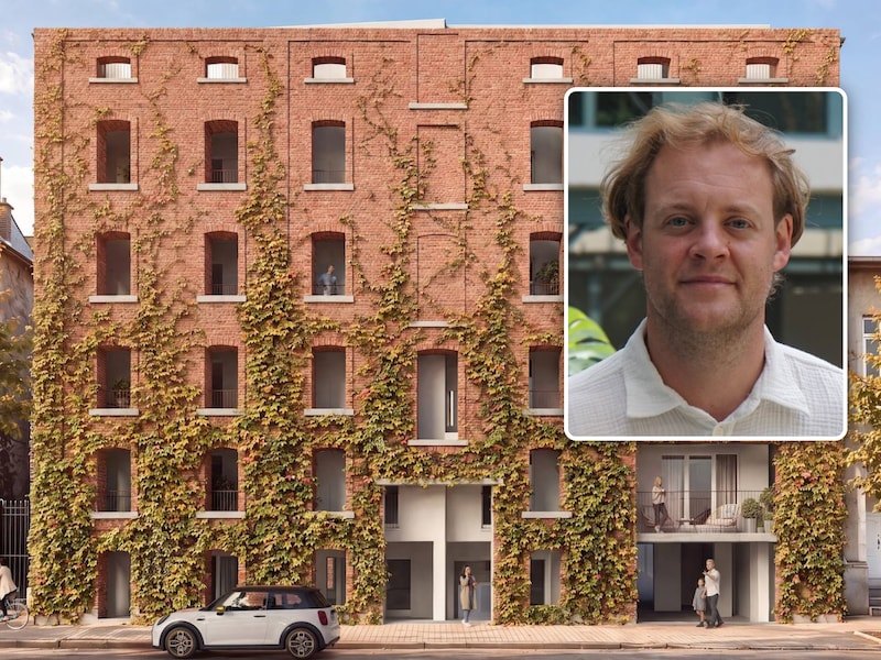 Deze ‘render’ van het nieuwe woonproject mag al getoond worden. Foto inzet: Jasper Polfliet, die instaat voor de ‘sales’ van het nieuwe woonproject Blueberry Hill.