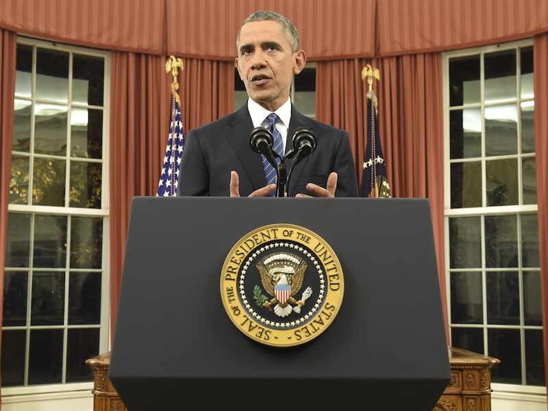 De Amerikaanse president Barack Obama tijdens zijn speech van gisterenavond.