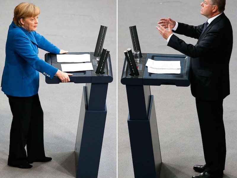 Merkel en Steinbrück in debat.
