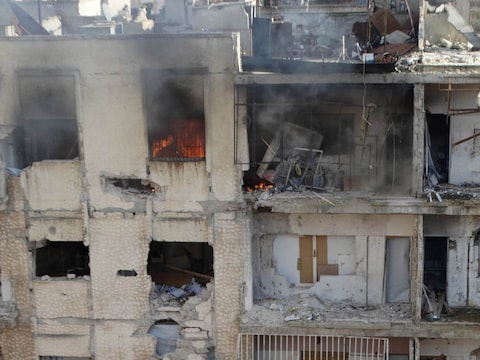 Verwoeste gebouwen in de Syrische stad Homs.
