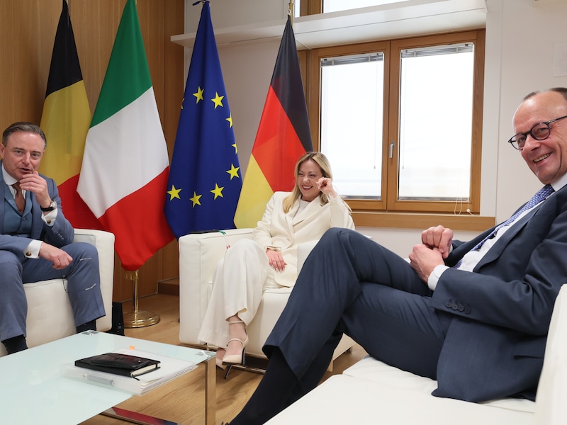 Bart De Wever, Giorgia Meloni en Frierdrich Merz eerder dit jaar