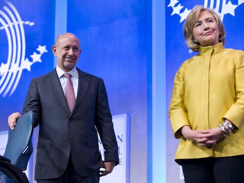 Lloyd Blankfein, CEO van Goldman Sachs met Hillary Clinton in 2014.