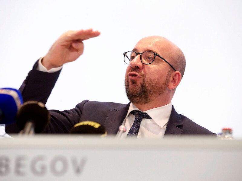 Premier Charles Michel bij de voorstelling van de taxshift- en begrotingsmaatregelen.