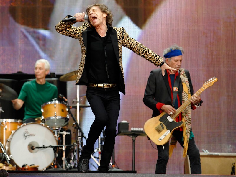 Charlie Watts, Mick Jagger en Keith Richards in Hyde Park op 6 juli.