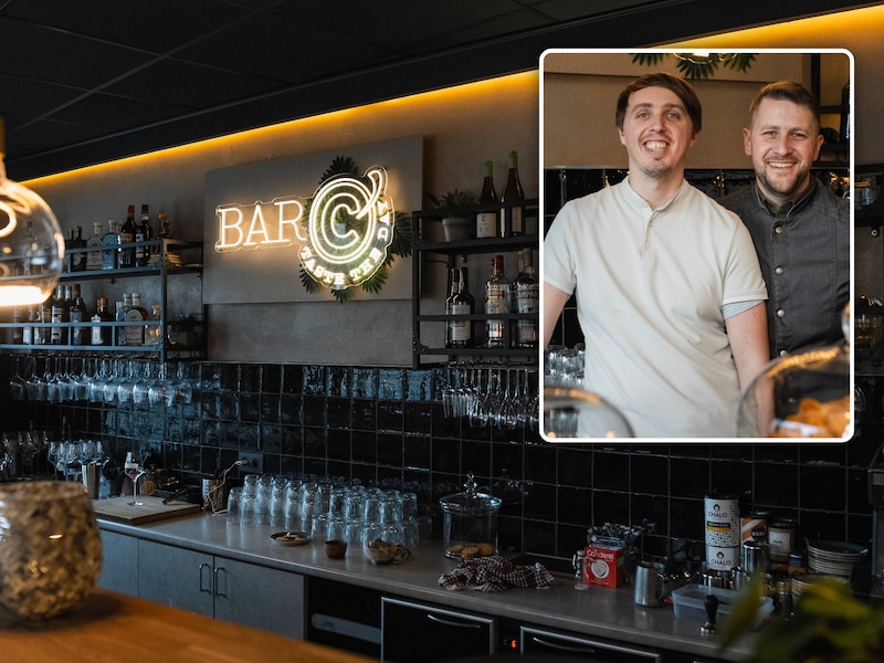 Nicholas en Kristof (inzet) van Bar C (groot beeld). Ze stonden twee uur vroeger dan normaal in de keuken omdat een grote groep gereserveerd had en zetten zelfs twee extra werkkrachten in. Maar de groep kwam nooit opdagen.