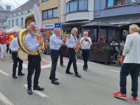 De marching band parade trekt over de braderie. 