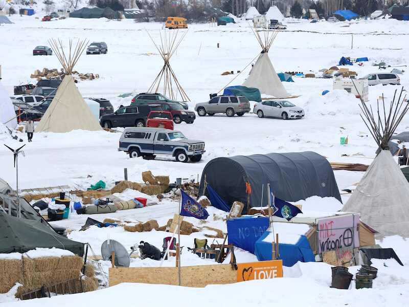 Het protestkamp aan de rand van de Standing Rock Sioux Reservation.