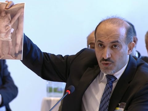 Amhad al-Jarba, het hoofd van de Syrian National Coalition tijdens de vredesgesprekken in Montreux, Zwitserland.