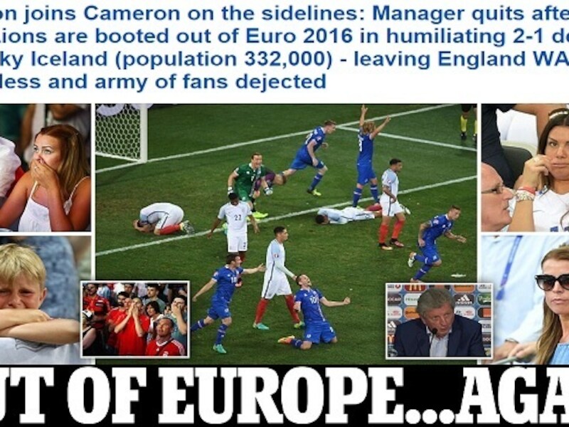Daily met zet Hodgson naast premier Cameron aan de zijlijn. "Opnieuw uit Europa...", zo klinkt het veelzeggend.