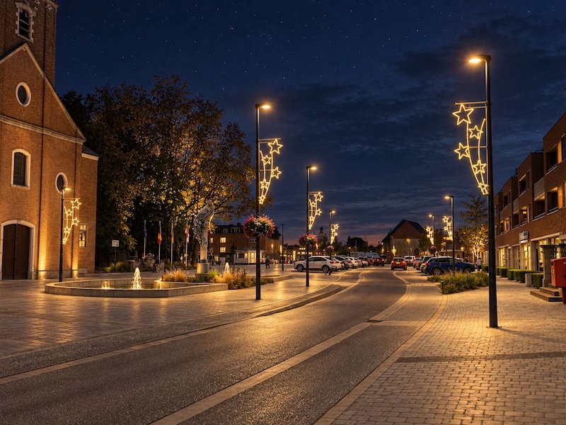 Een impressie van de nieuwe kerstverlichting op de Gemeenteplaats.