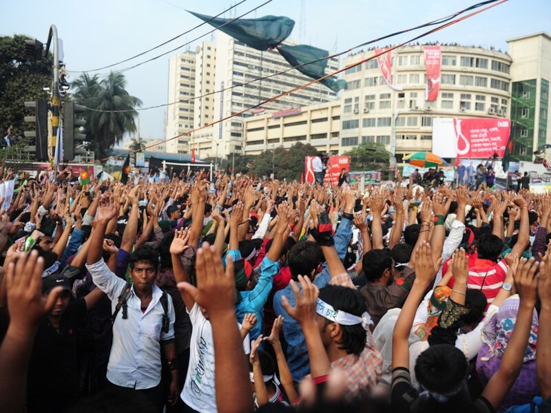 Een betoging in Dhaka enkele dagen geleden.