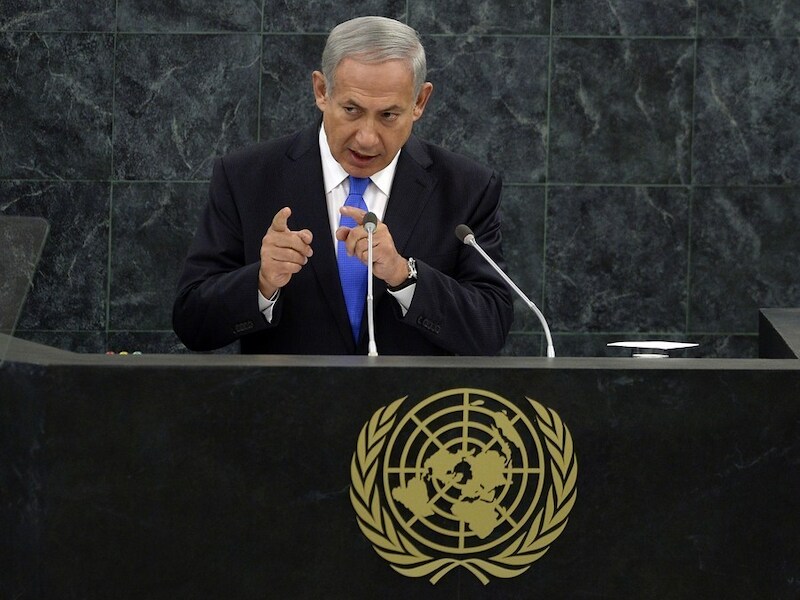 De Israëlische premier Benjamin Netanyahu op 1 oktober tijdens de jaarvergadering van de VN.