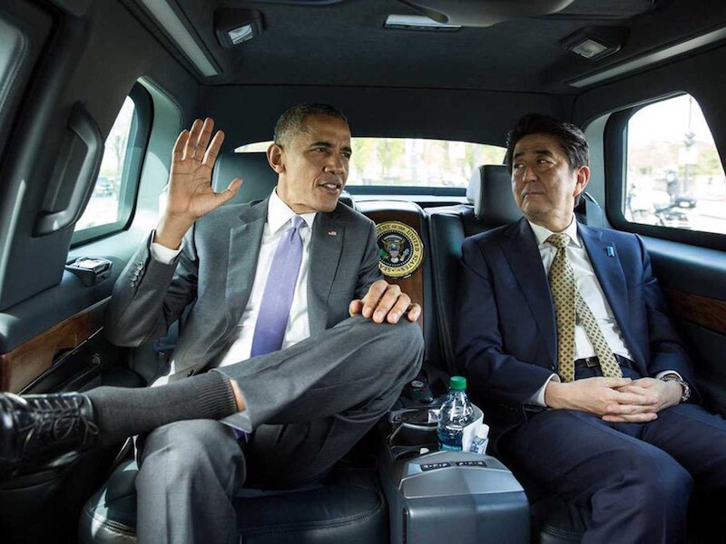 De Amerikaanse president Barack Obama met de Japanse premier Shinzo Abe.