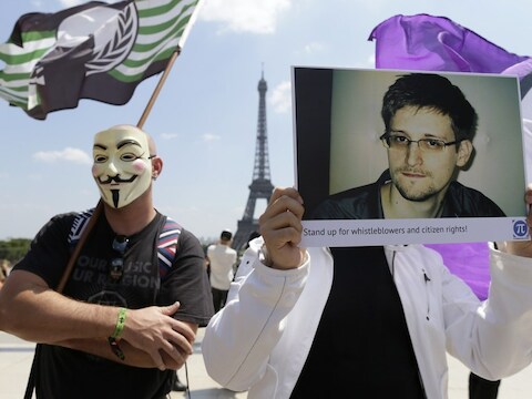 Supporters van klokkenluider Edward Snowden.