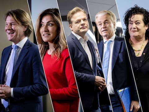Informateur Kim Putters/ Dilan Yeşilgöz (VVD)/ Pieter Omtzigt (NSC)/ Geert Wilders (PVV)/ Caroline van der Plas (BBB)