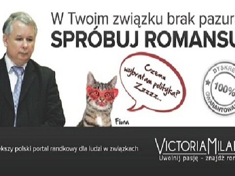 Gecorrigeerde versie van het billboard met Jaroslaw Kaczynski en zijn kat 'Fiona'