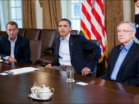 John Boehner, Barack Obama en Harry Reid.