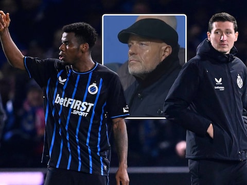 Raphael Onyedika (links) en de geblesseerde Hans Vanaken (inzet: Club Brugge-voorzitter Bart Verhaeghe)